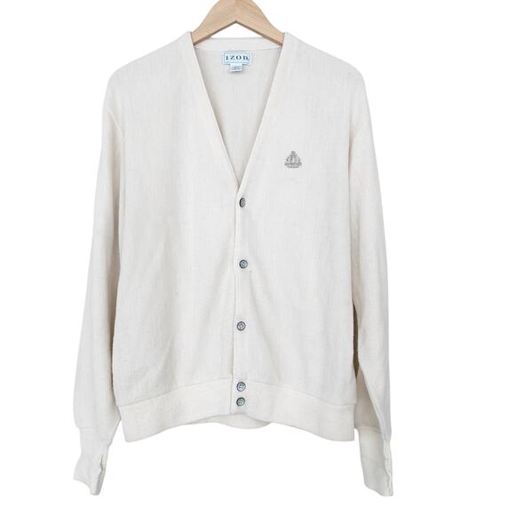 Vintage Izod Ivory Cardigan Sweater Sz L Made in USA - Picture 2 of 5